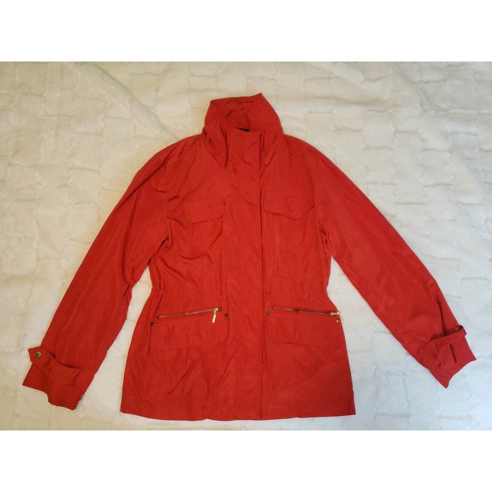 British Khaki Womens Red Zip Up Lightweight Jacket Top Sz M Long Sleeve
